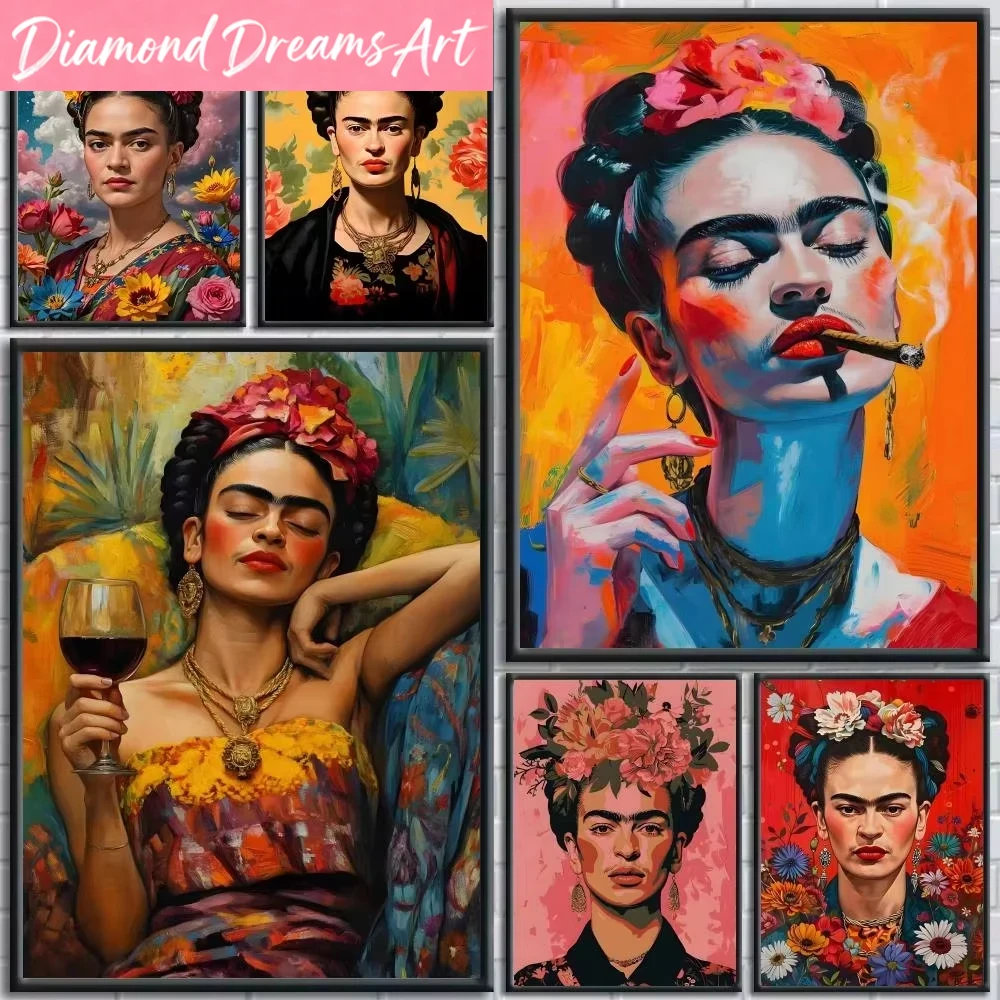 Resin Art Wallpaper - Pintura Diamante Estilo Frida Kahlo Sem